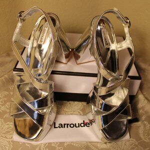 LARROUDE Made In Brazil Patent Leather Bee Heeled Slingback Sandals